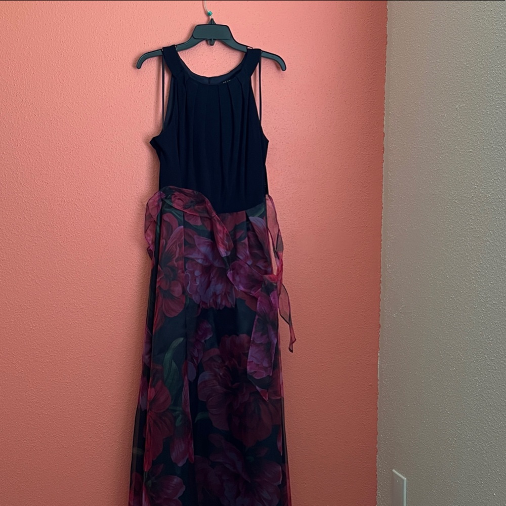 SLNY Black and Red Floral Maxi Dress